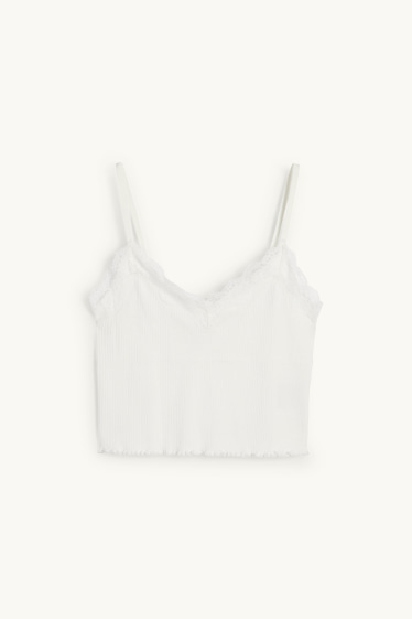 Women - Cropped top - ribbed - white