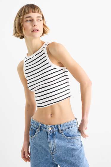 Dames - Korte top - geribd - gestreept - wit / zwart