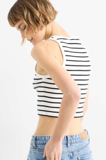 Dames - Korte top - geribd - gestreept - wit / zwart