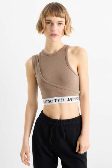 Damen - Crop Top - gerippt - hellbraun