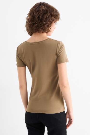 Kobiety - T-shirt z wycięciem V - slim fit - kaki