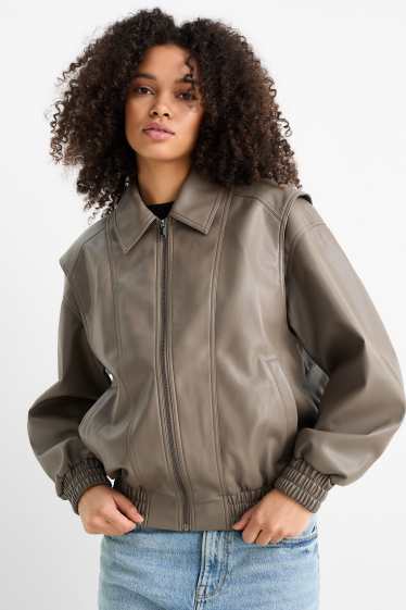 Damen - Blouson - Lederimitat - hellbraun