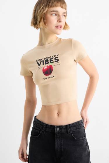 Damen - Crop T-Shirt - beige