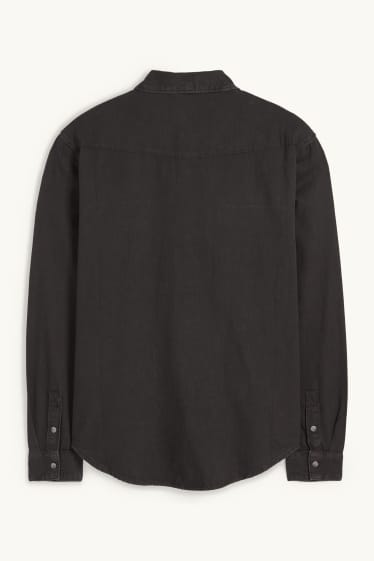Bărbați - Cămașă din denim - regular fit - guler Kent - negru