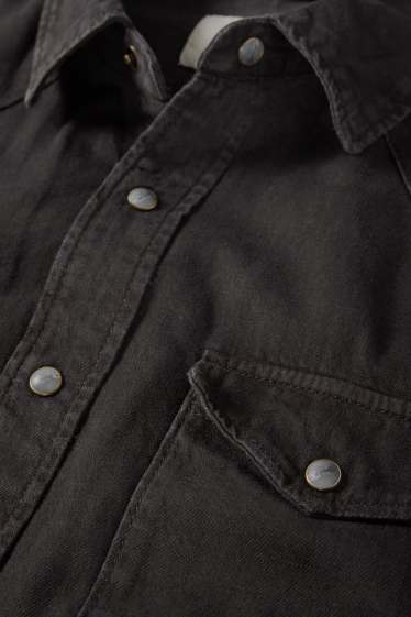 Bărbați - Cămașă din denim - regular fit - guler Kent - negru