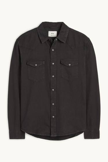 Bărbați - Cămașă din denim - regular fit - guler Kent - negru