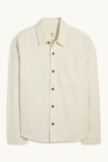 Hommes - Chemise en jean - relaxed fit - col kent - blanc crème