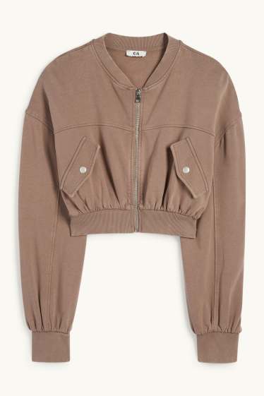 Donna - Felpa con zip dal taglio corto - marrone