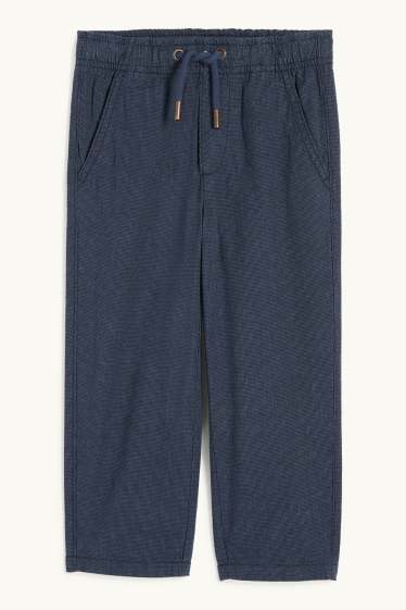 Děti - chlapci - Plátěné kalhoty s lněným podílem - kostkované - tmavomodrá