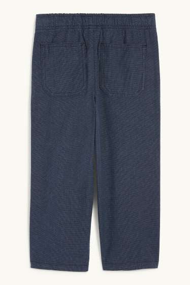 Děti - chlapci - Plátěné kalhoty s lněným podílem - kostkované - tmavomodrá