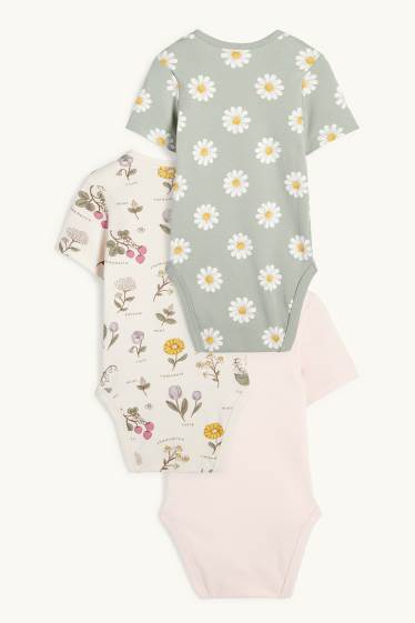 Neonate - Confezione da 3 - fiorellini e gattino - body per neonate - rosa