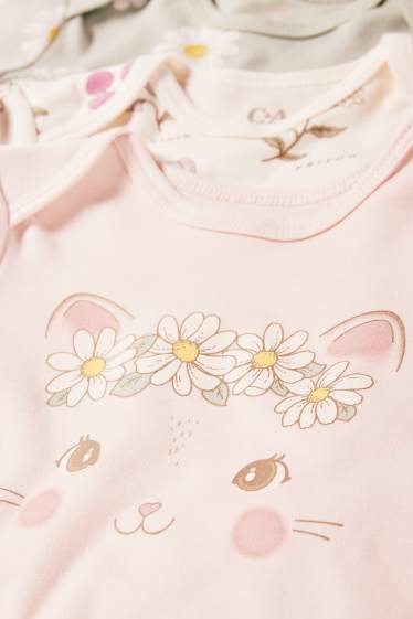 Neonate - Confezione da 3 - fiorellini e gattino - body per neonate - rosa