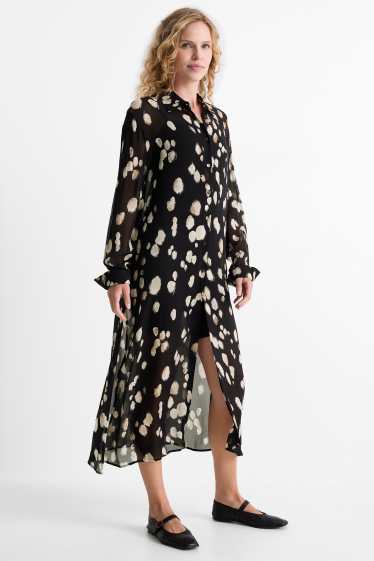 Damen - Blusenkleid - gepunktet - schwarz
