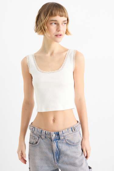 Damen - Crop Top - gerippt - weiß
