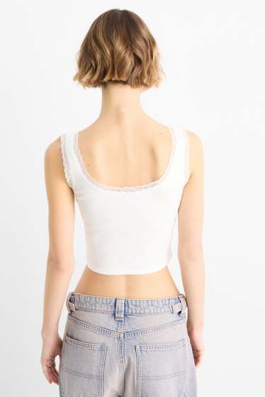 Damen - Crop Top - gerippt - weiß