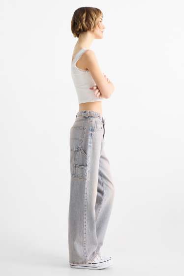 Femmes - Jean baggy - mid waist - jean gris clair