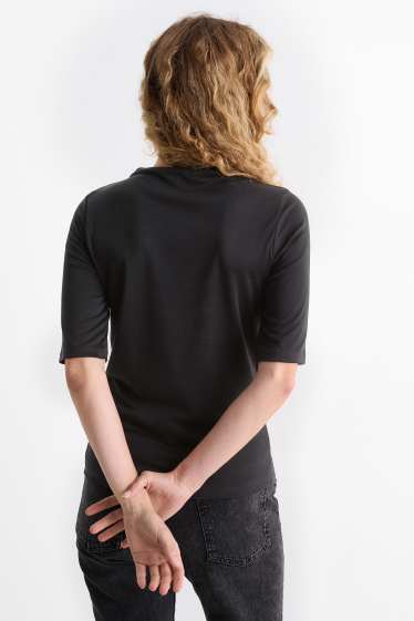 Femmes - Haut à manches longues - finition côtelée - noir