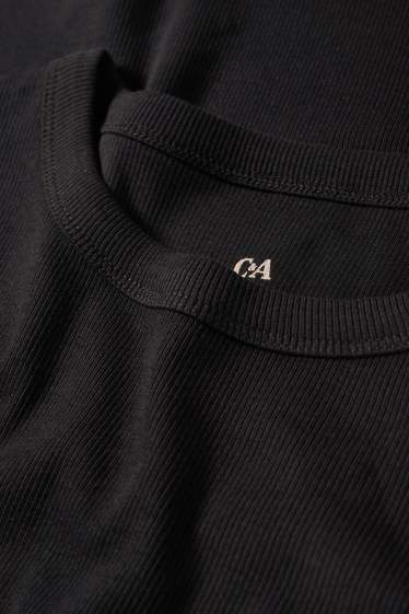 Dámské - Tričko basic - slim fit - žebrované - černá