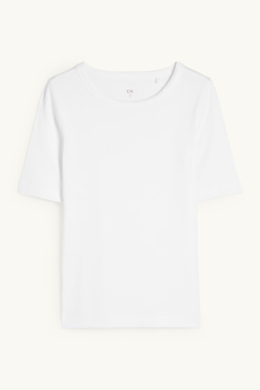 Femmes - T-shirt basique - slim fit - finition côtelée - blanc