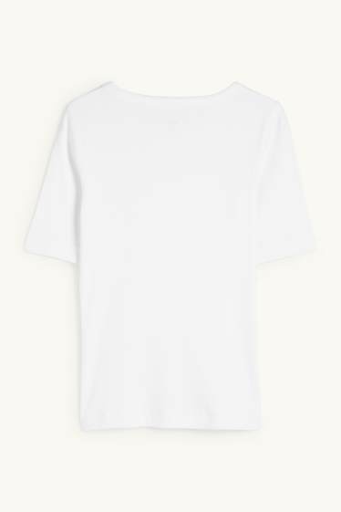 Femmes - T-shirt basique - slim fit - finition côtelée - blanc