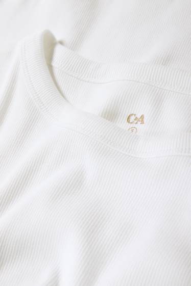 Femmes - T-shirt basique - slim fit - finition côtelée - blanc