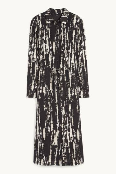 Damen - Blusenkleid - gemustert - strukturiert - schwarz / beige