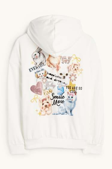 Kinder Mädchen - Hund, Katze und Hase - Hoodie - weiß