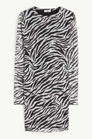 Femmes - Robe en maille-filet - à motif - blanc / noir