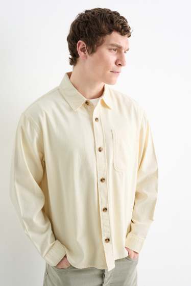 Hommes - Chemise en jean - relaxed fit - col kent - blanc crème
