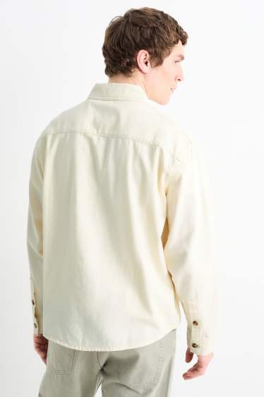 Hommes - Chemise en jean - relaxed fit - col kent - blanc crème