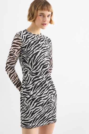 Femmes - Robe en maille-filet - à motif - blanc / noir