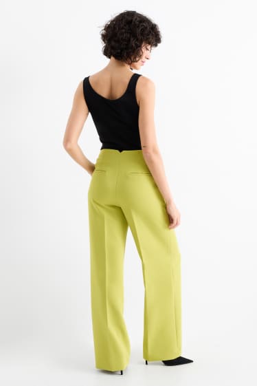 Women - Business trousers - high waist - wide leg - light green