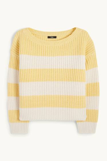 Damen - Pullover - gerippt - gestreift - gelb