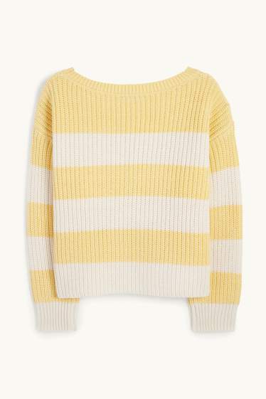 Damen - Pullover - gerippt - gestreift - gelb