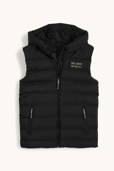 Kinderen: jongens - Bodywarmer met capuchon - waterafstotend - zwart
