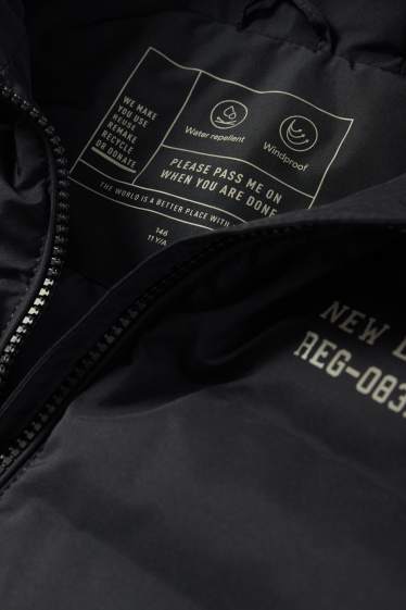 Kinderen: jongens - Bodywarmer met capuchon - waterafstotend - zwart