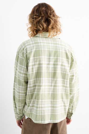 Hommes - Chemise en flanelle - relaxed fit - col kent - à carreaux - vert menthe