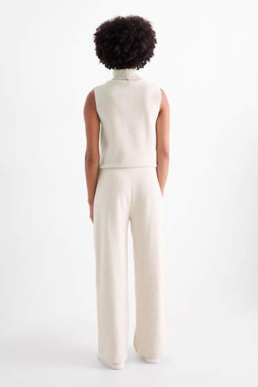 Women - Knitted trousers - mid-rise waist - regular fit - light beige