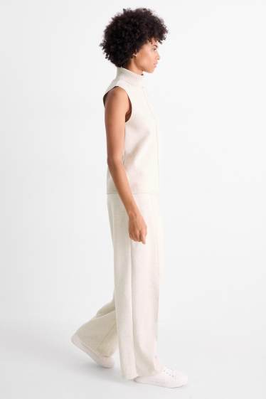 Women - Knitted trousers - mid-rise waist - regular fit - light beige