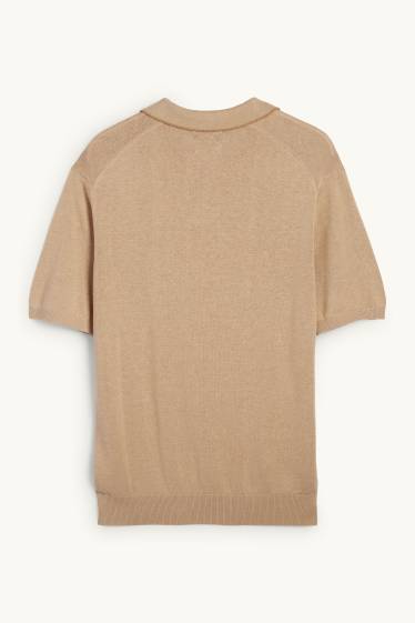 Herren - Strick-Poloshirt mit Leinen-Anteil - Regular Fit - taupe
