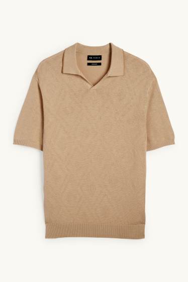 Herren - Strick-Poloshirt mit Leinen-Anteil - Regular Fit - taupe