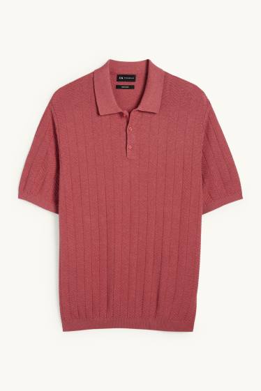 Herren - Strick-Poloshirt mit Leinen-Anteil - Regular Fit - dunkelrosa