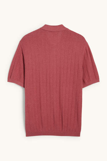 Herren - Strick-Poloshirt mit Leinen-Anteil - Regular Fit - dunkelrosa