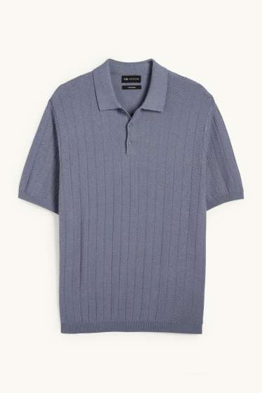 Herren - Strick-Poloshirt mit Leinen-Anteil - Regular Fit - blau