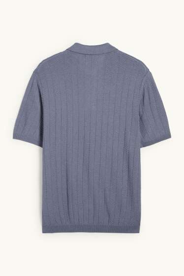 Herren - Strick-Poloshirt mit Leinen-Anteil - Regular Fit - blau