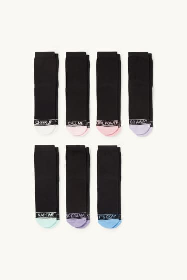 Children Girls - Multipack of 7 - lettering - socks with motif - black