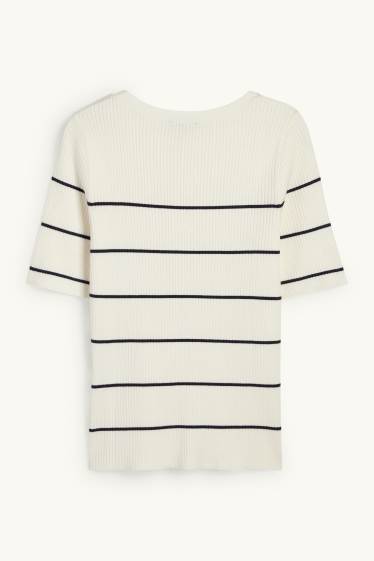 Femmes - Pull - finition côtelée - à rayures - blanc crème