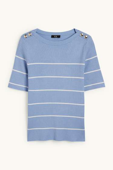 Femmes - Pull - finition côtelée - à rayures - bleu clair