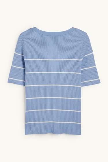 Femmes - Pull - finition côtelée - à rayures - bleu clair