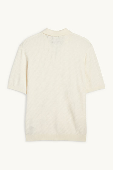 Herren - Strick-Poloshirt mit Leinen-Anteil - Regular Fit - cremeweiß